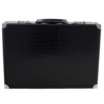 Back view of black PU leather watch suitcase with crocodile grain texture