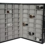 Open 48 watch collection case with gray velvet interior and watch compartments