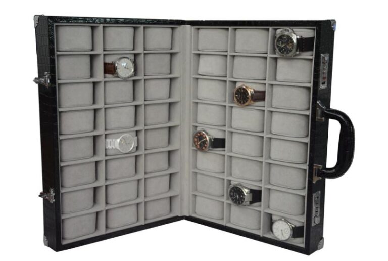 Black 48 Watch Collection Case with PU Leather Crocodile Grain Finish