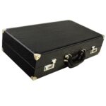 Black PU leather watch suitcase box with textured exterior and secure closure