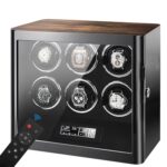 6 watch winder with zebra stripe top, tempered glass window, touchscreen and remote control