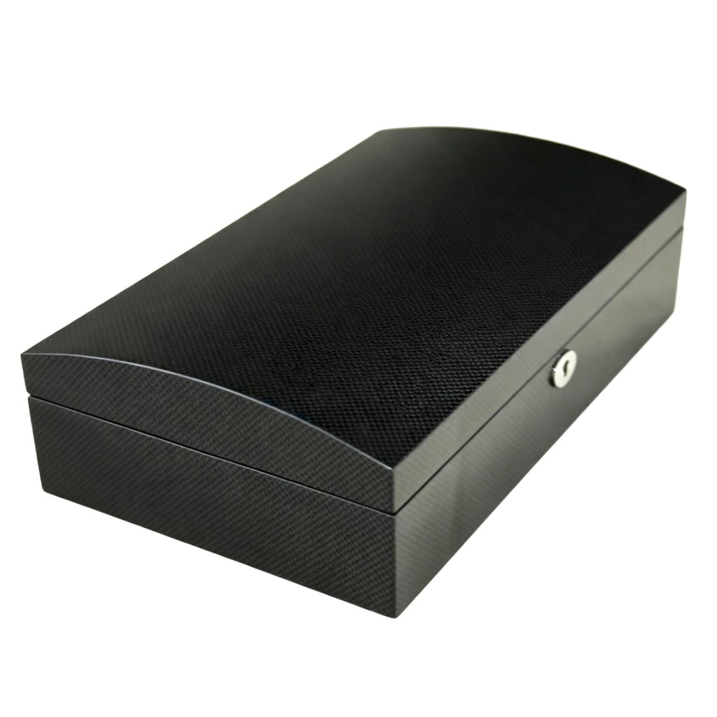 Arc watch display case showing curved carbon fibre exterior design