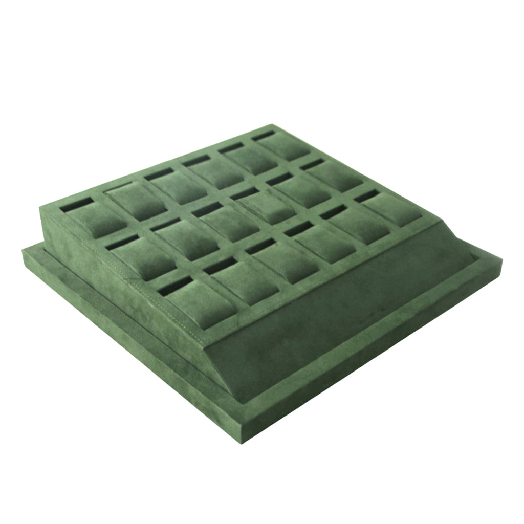 Green velvet watch tray organizer with multiple compartments