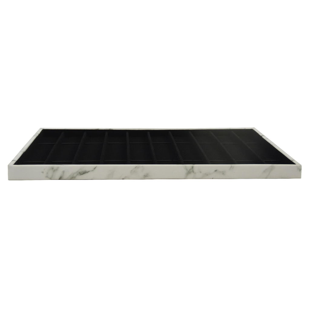 White marble pattern watch strap organizer with black velvet interior