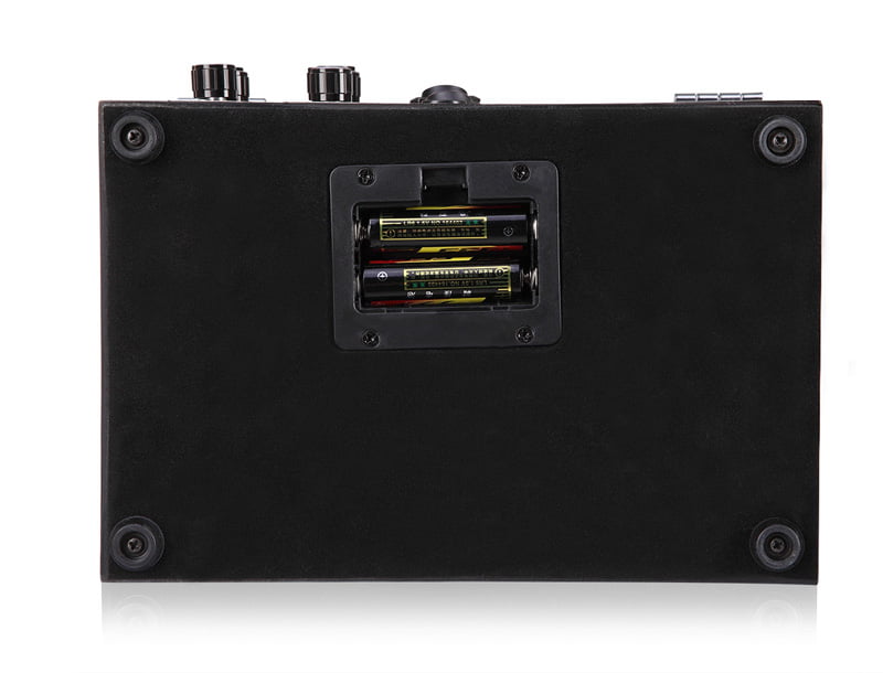 Bottom view of black wood watch winder case with battery compartment