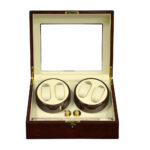 Automatic watch winder case with tempered glass display window and storage compartments