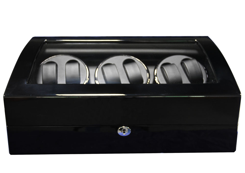 6 watch winder box with black high gloss exterior and luxury design