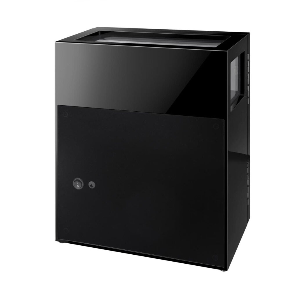 Black watch winder case rear view with high gloss lacquered exterior
