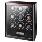 9 watch winder with high-gloss ebony and black exterior, tempered glass window and touchscreen control