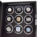 9 watch winder interior with nine watches, black compartments and illuminated LED light strip