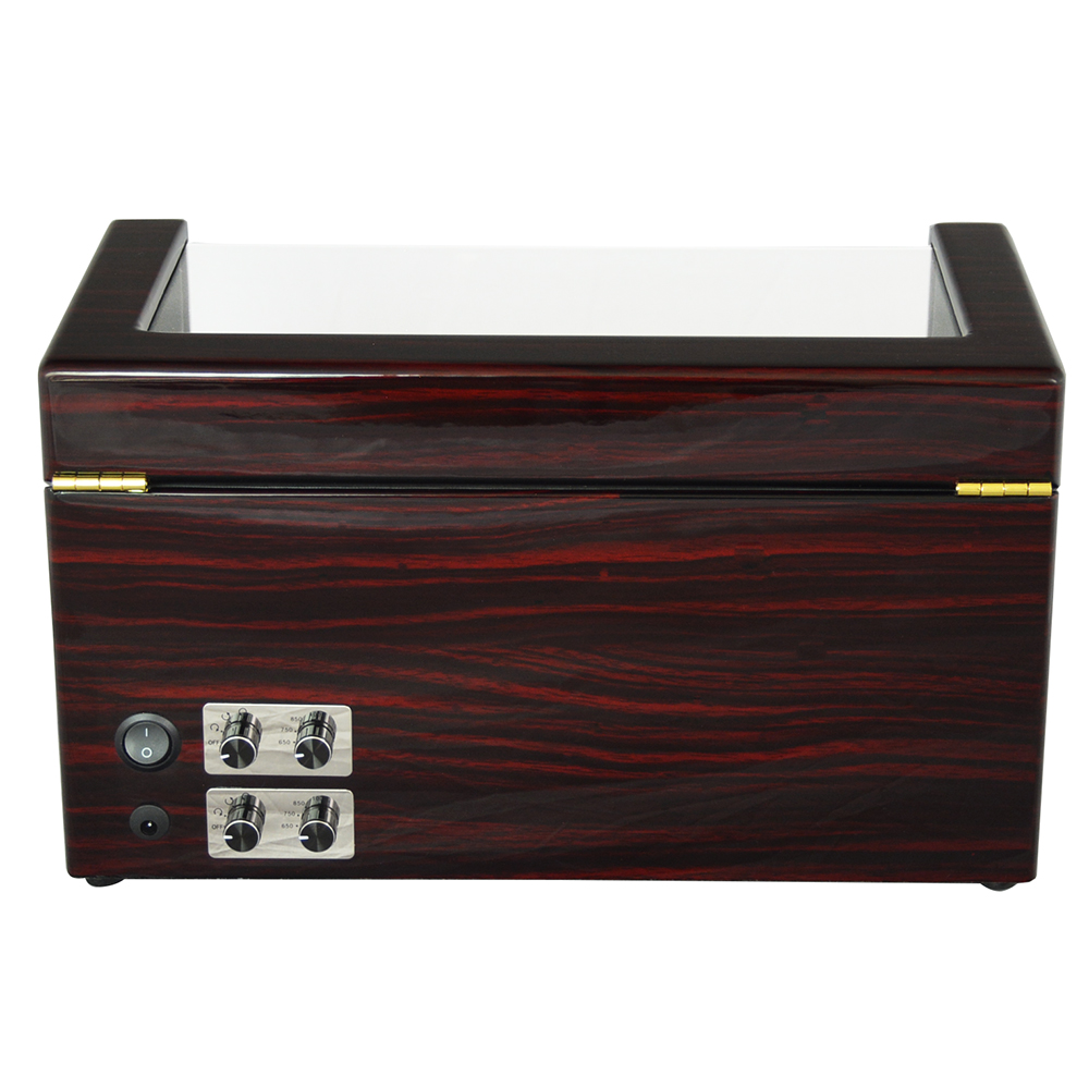 Double watch winder box control knobs for winding adjustment settings