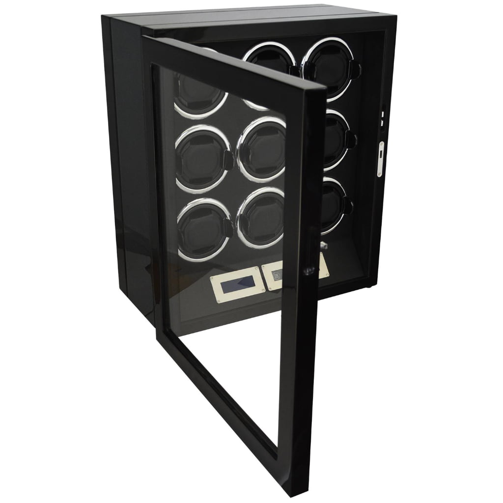 Open 9 watch winder with tempered glass door and winding compartments