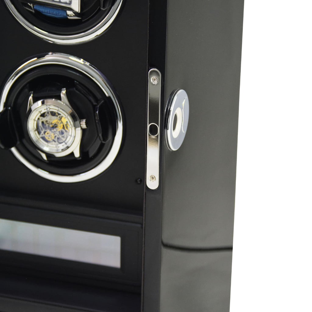 Black 2 watch winder with fingerprint lock beside the winding positions