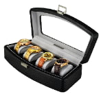 4-slot watch box showing grey velvet interior and watch cushions