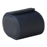 Blue pebbled PU leather single watch roll shown from the side