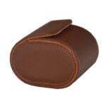Brown pebbled grain PU leather watch travel box shown from the side