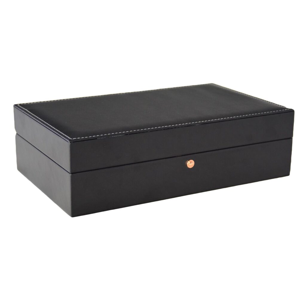Black PU leather watch storage box with stitched edge detail