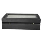 Black PU leather watch storage box with glass top and hardware lock