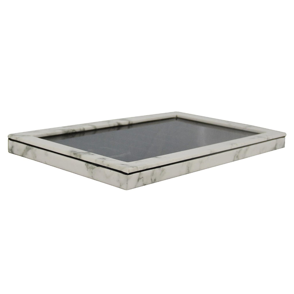 Marble white watch display case angled view with acrylic window