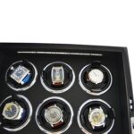9 watch winder interior detail with black winding compartments and LED light strip