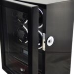 Black 4 watch winder with tempered glass door and fingerprint lock detail