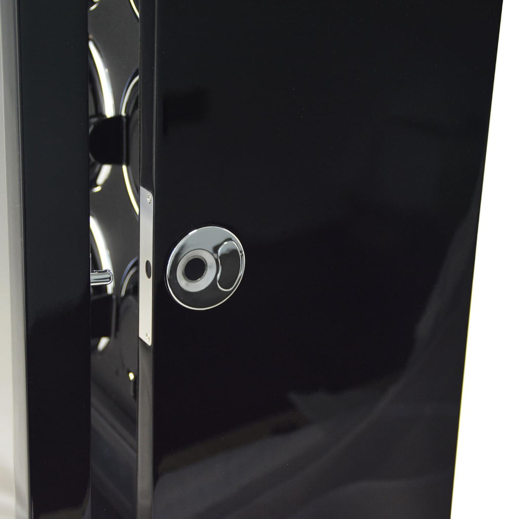 Black 6 watch winder exterior with close-up view of the fingerprint lock