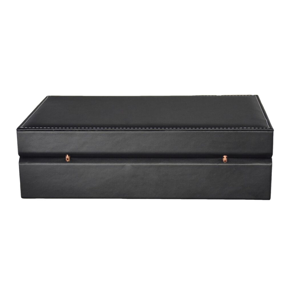 Back view of black PU leather 10 slot watch box