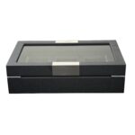 Black perfume display storage box back view with glass lid