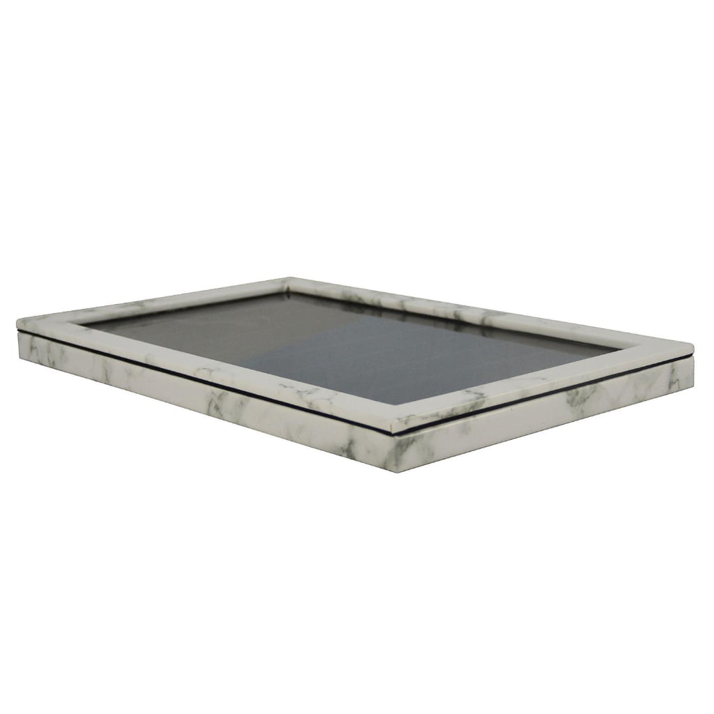 Marble white watch display case frame detail with black interior