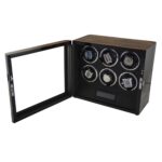 6 watch winder with open tempered glass door, zebra stripe finish and black interior