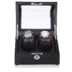 Open double watch winder case showing two watch winding positions