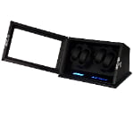 Wood watch winder with touchscreen control panel and LED indicators