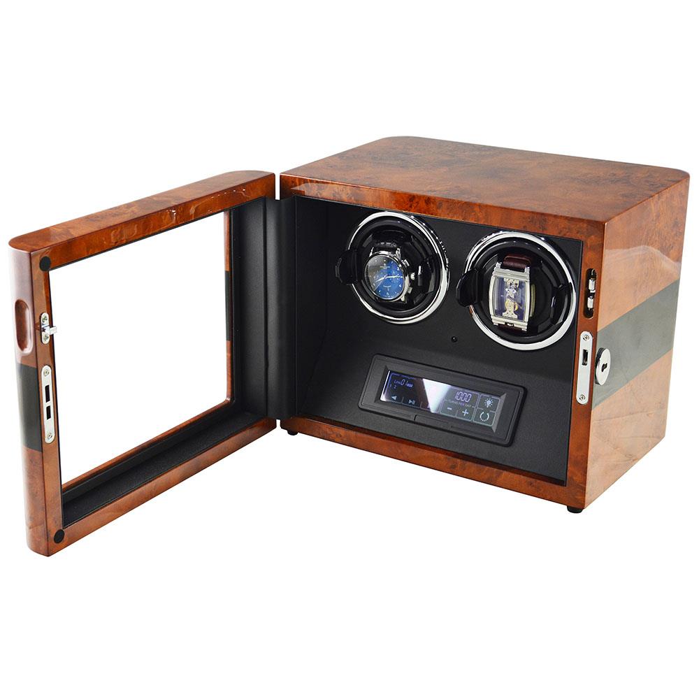 Premium watch storage winder with LED light and dual winding positions