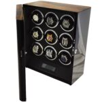 Open 9 watch winder with zebra stripe finish, nine winding positions and black interior
