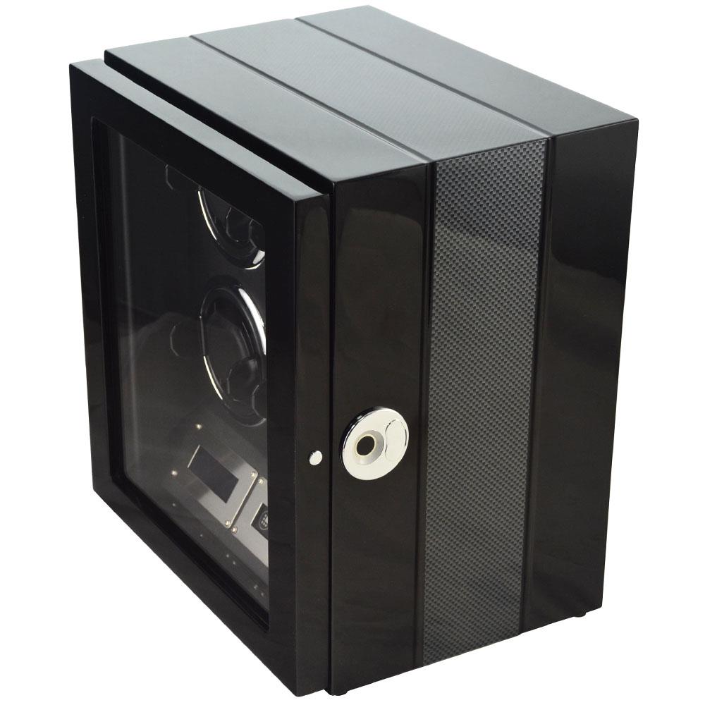 4 watch winder with carbon fibre side panel, tempered glass door and fingerprint lock