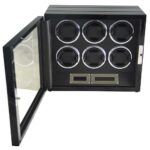 Open 6 watch winder showing six winding positions and black interior display