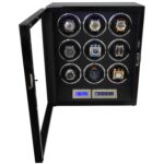 9 watch winder displaying watches with LED lighting and touchscreen controls