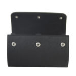 Open black PU leather watch travel case showing multiple snap button closures