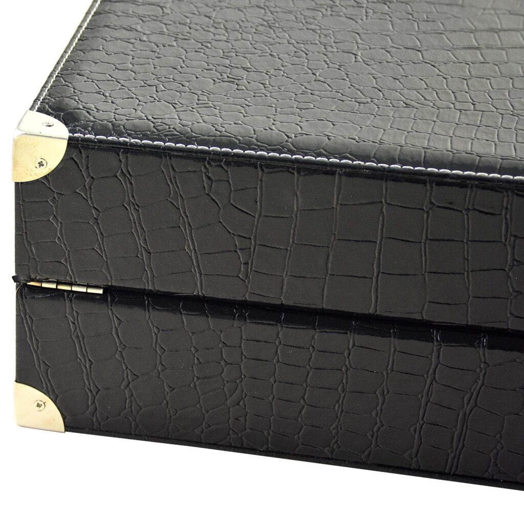 Large capacity watch suitcase box showing PU leather crocodile grain texture