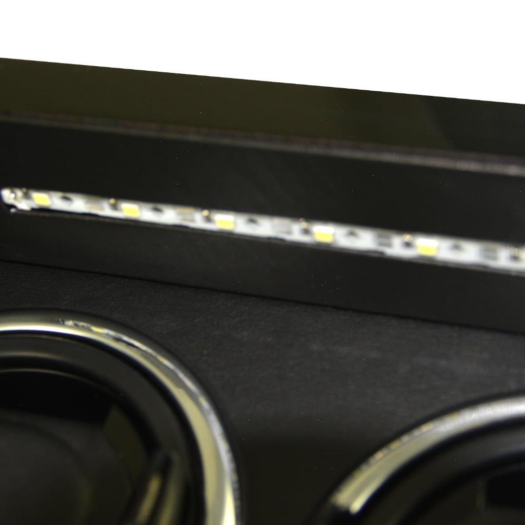 Watch winder interior with LED lighting and black winding compartments