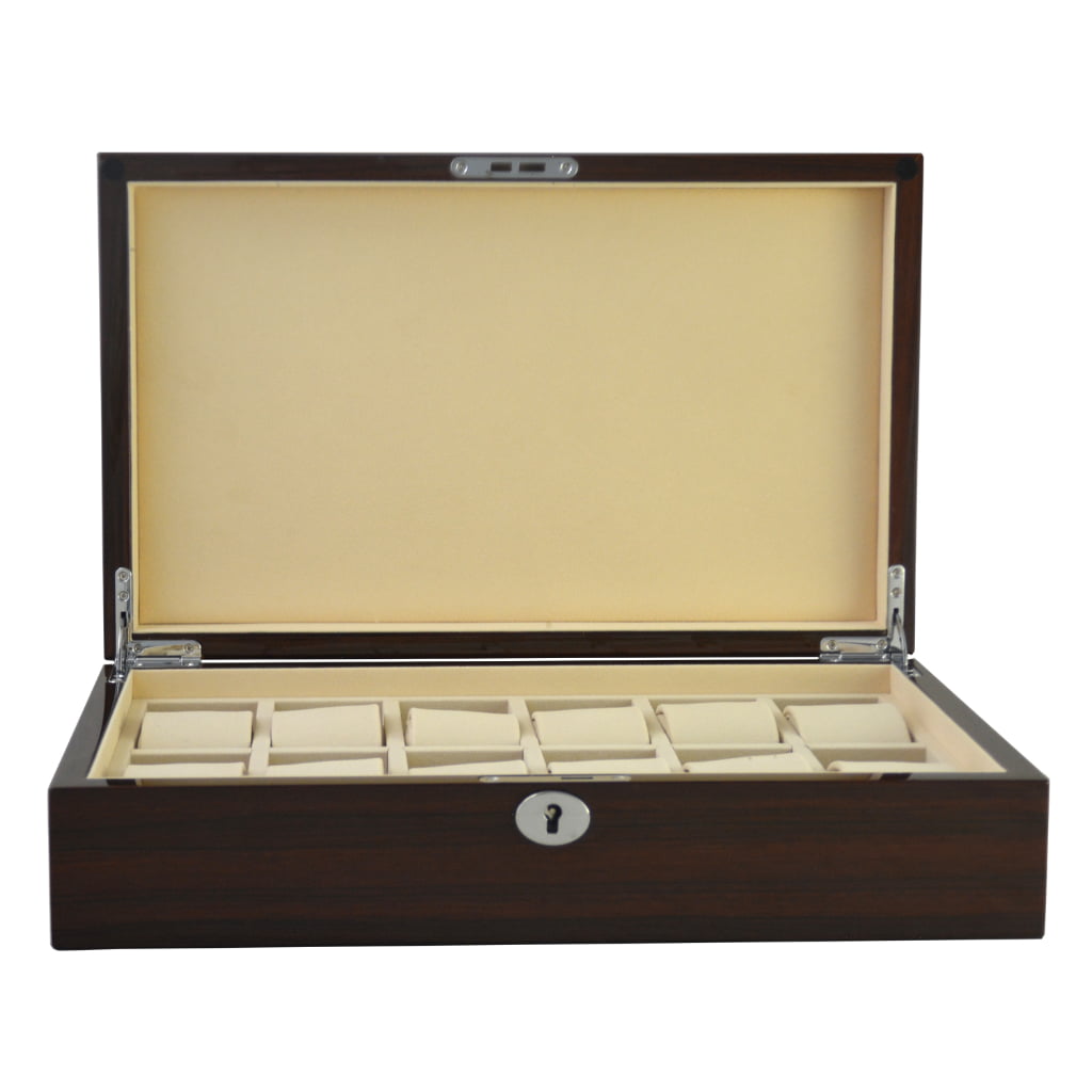 Luxury watch storage case with organized watch compartments