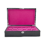 12 watch case with pink velvet interior and individual watch compartments