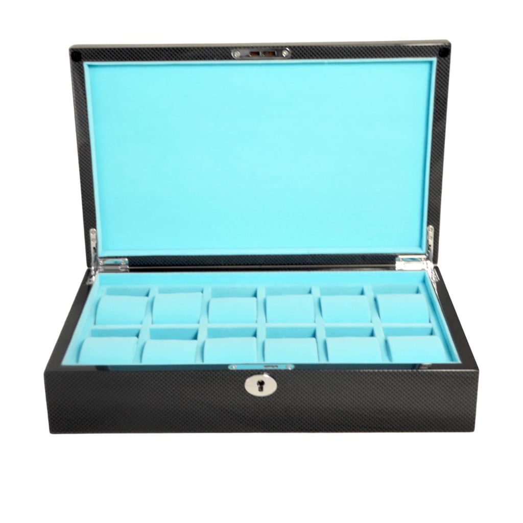 12 watch display case with Tiffany blue velvet interior and compartments