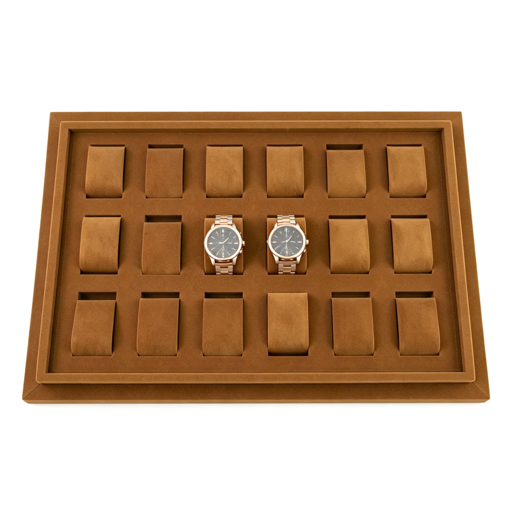 Velvet Watch Display Tray with 18 Watch Storage Compartments