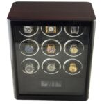 9 watch winder with ebony top, black high-gloss cabinet and closed tempered glass display door