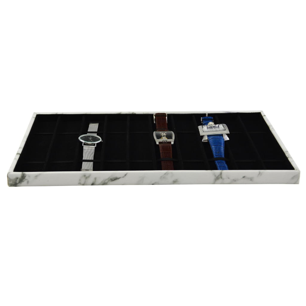 White marble watch strap case displaying multiple watch straps