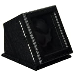 Black wood watch winder safe angled view with tempered glass panel