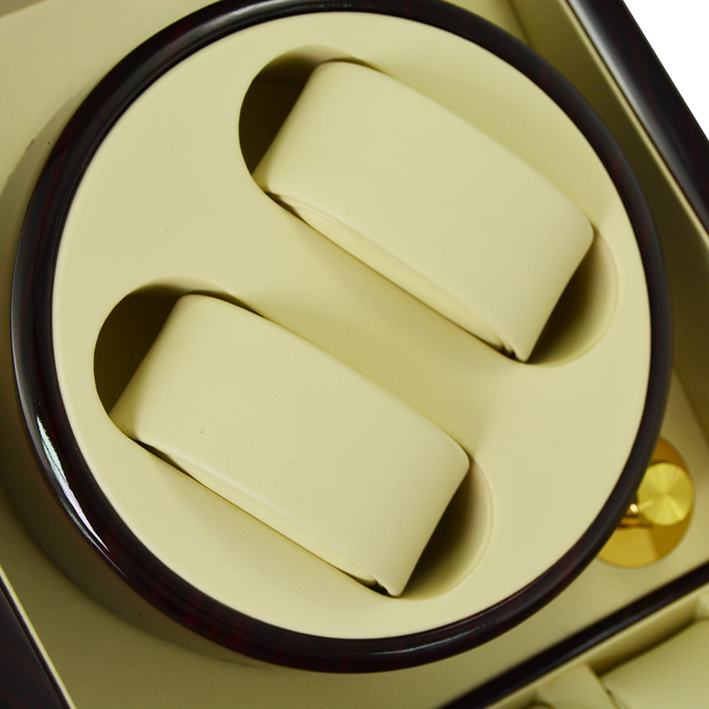 Custom watch winder interior detail with PU leather wrapped MDF finish