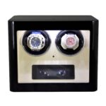 Luxury watch winder case front with LED light and door sensor