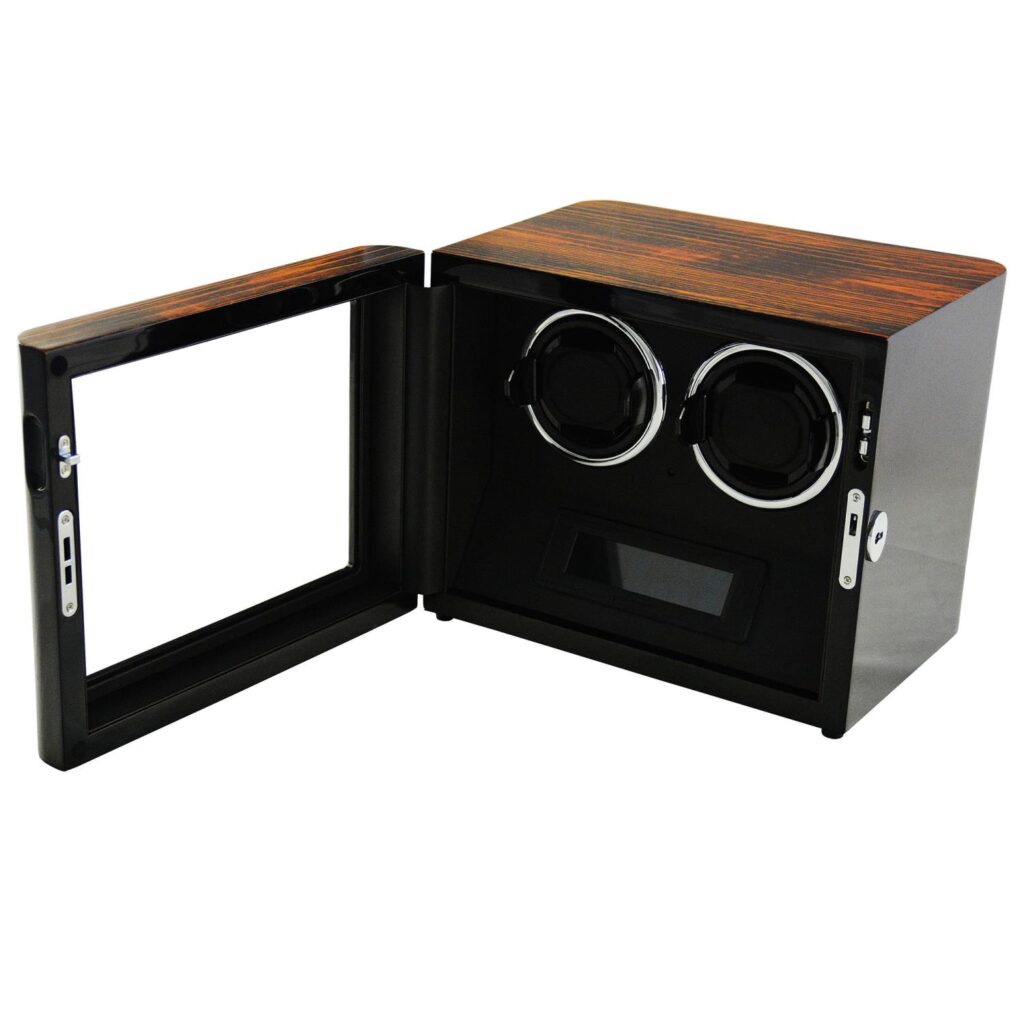 2 watch winder storage case angle side with tempered glass display window